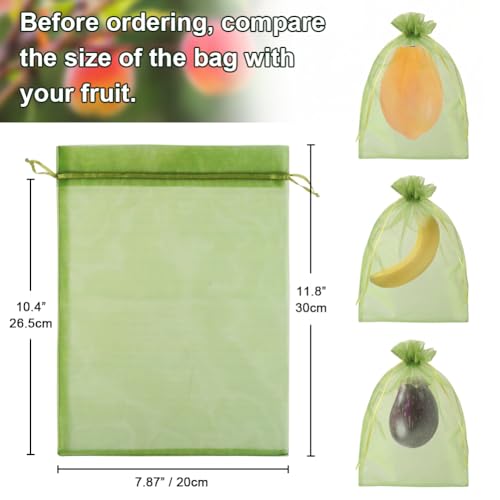 Shintop 100Pcs Fruit Protection Bags, 8x12 Inch Green Grape Netting Cover Drawstring Mesh Bags Pest Barrier for Fruit Trees Flower - Image 4