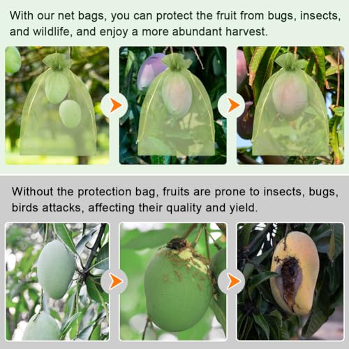 Shintop 100Pcs Fruit Protection Bags, 8x12 Inch Green Grape Netting Cover Drawstring Mesh Bags Pest Barrier for Fruit Trees Flower - Image 3