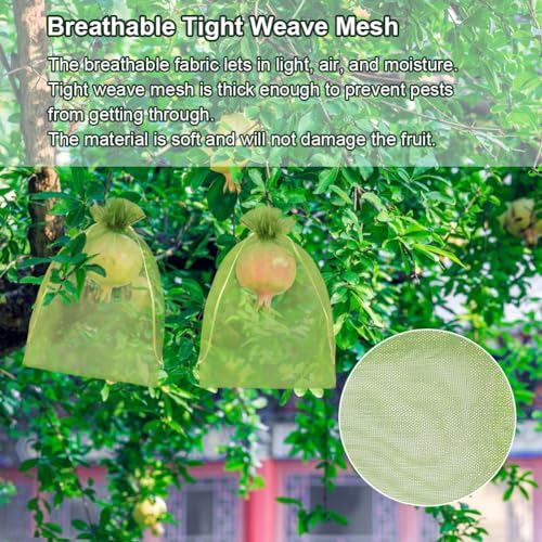 Shintop 100Pcs Fruit Protection Bags, 8x12 Inch Green Grape Netting Cover Drawstring Mesh Bags Pest Barrier for Fruit Trees Flower - Image 2