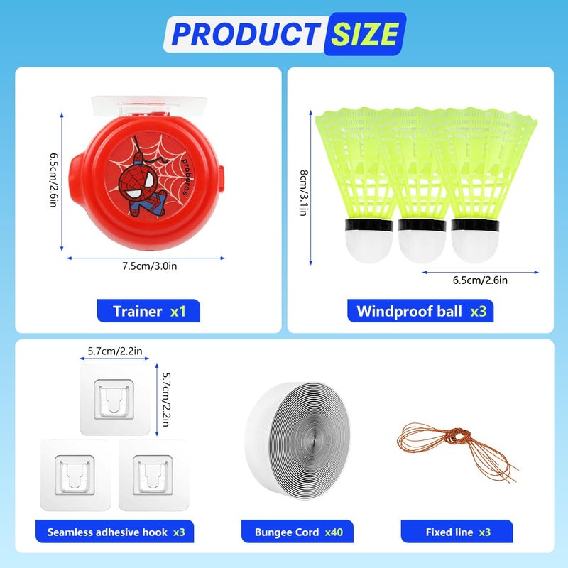 Proberos مجموعة جهاز تدريب كرة الريشة ®، مع 3 كرات ريشة ومجموعة خيوط، جهاز تدريب رد الفعل ذاتي اللصق بسيط التعليق - بدون مضرب، للأطفال - بطل خارق أحمر - Image 2