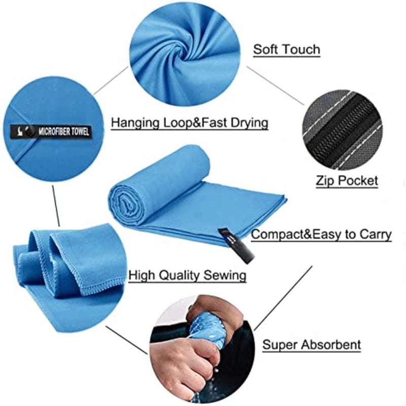 Microfiber Gym Quick Dry Towel, Pack of 2 Size 15x31in, 30x60in Blue - Image 4