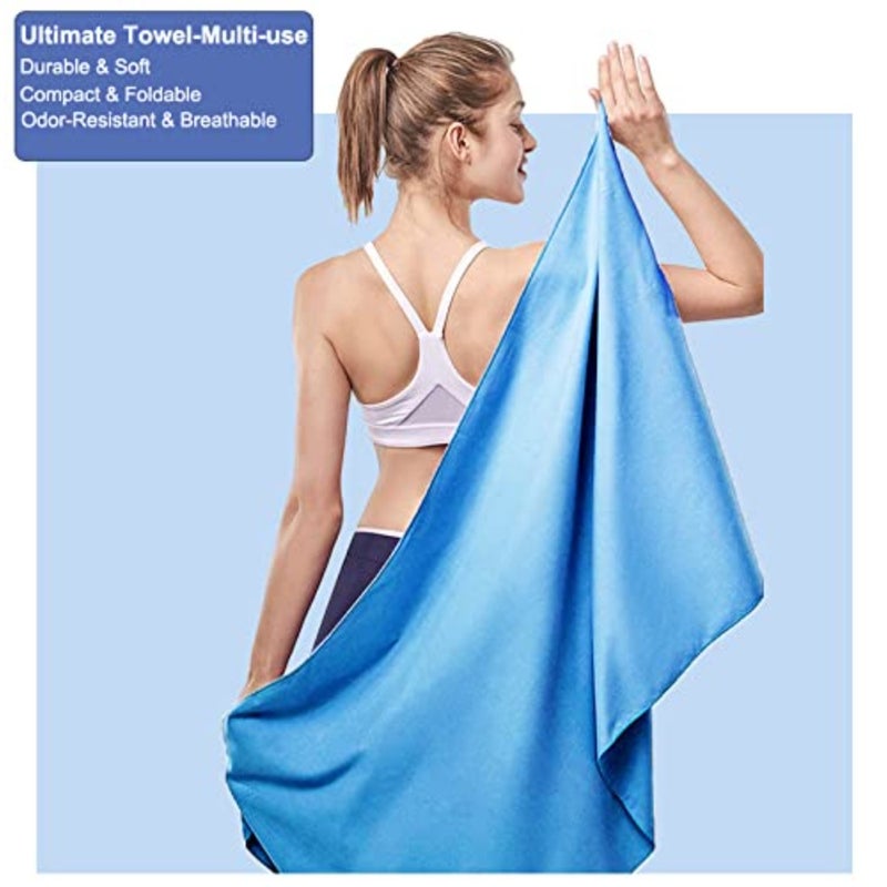 Microfiber Gym Quick Dry Towel, Pack of 2 Size 15x31in, 30x60in Blue - Image 2