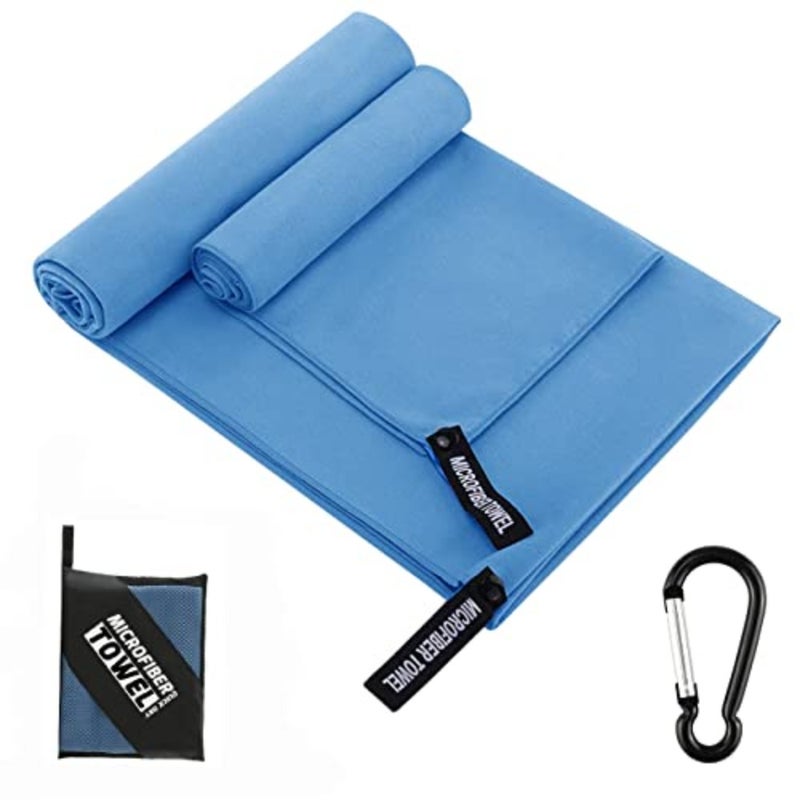 Microfiber Gym Quick Dry Towel, Pack of 2 Size 15x31in, 30x60in Blue - Image 1