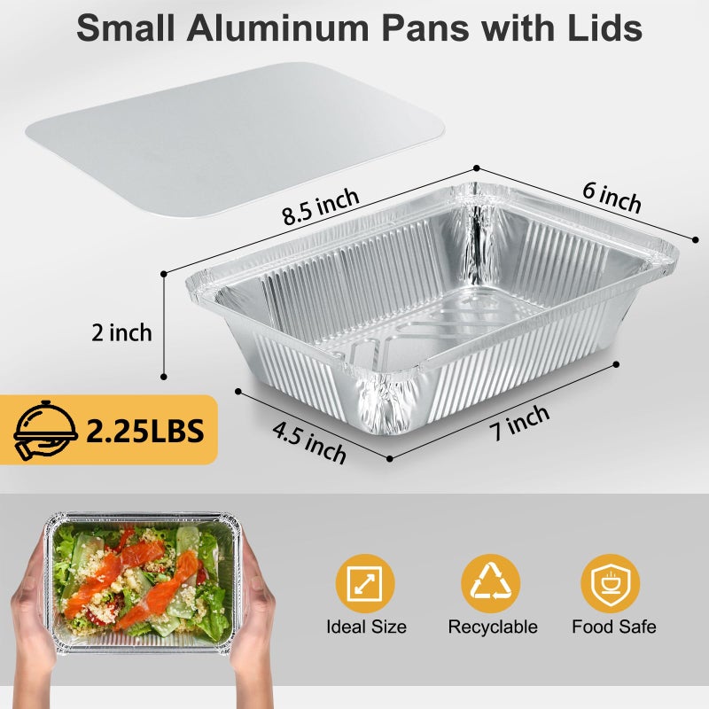 Lideropa Small Aluminum Pans with Lids (50-Pack, 8.5"Ã—6") â€“ 2.25LB Tin Foil Pans with Lids, Disposable Aluminum Food Containers with Lids for Take-out, Meal Prep, Food Storage & To-Go - Image 3