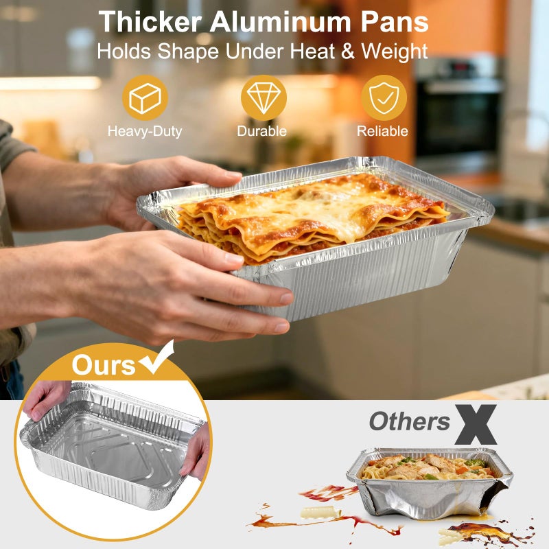 Lideropa Small Aluminum Pans with Lids (50-Pack, 8.5"Ã—6") â€“ 2.25LB Tin Foil Pans with Lids, Disposable Aluminum Food Containers with Lids for Take-out, Meal Prep, Food Storage & To-Go - Image 2