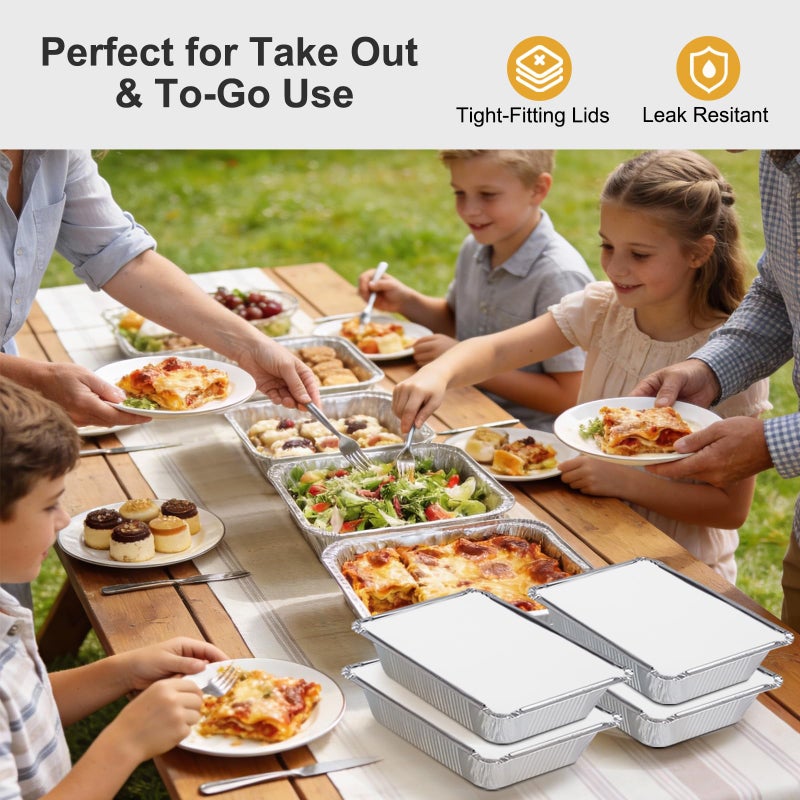 Lideropa Small Aluminum Pans with Lids (50-Pack, 8.5"Ã—6") â€“ 2.25LB Tin Foil Pans with Lids, Disposable Aluminum Food Containers with Lids for Take-out, Meal Prep, Food Storage & To-Go - Image 5
