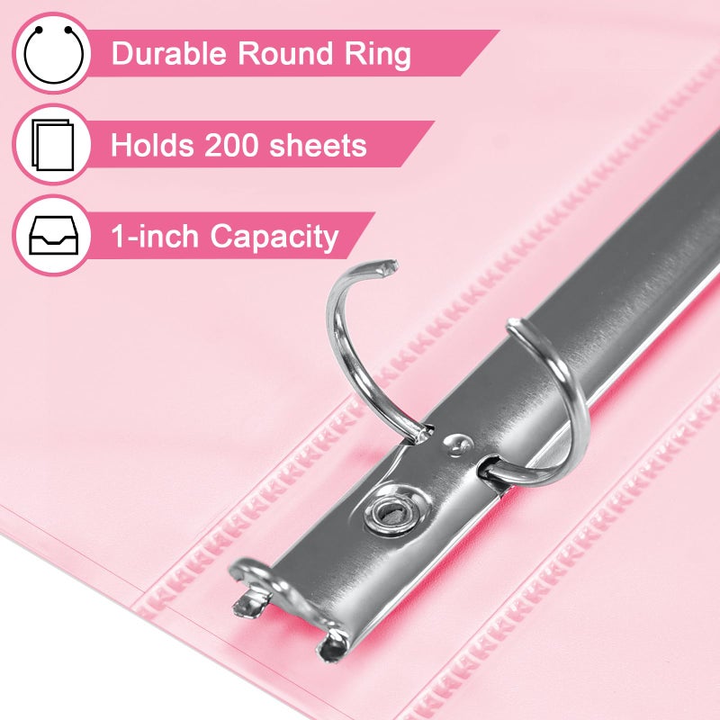 SUIN 1-inch 3 Ring Binder with 2 Interior Pockets, 1''Durable Binders Holds US Letter Size 8.5'' x 11'' Paper - Versatile Binders for Office, Home, and School Use, 6 Pack Pastel Pink - Image 3