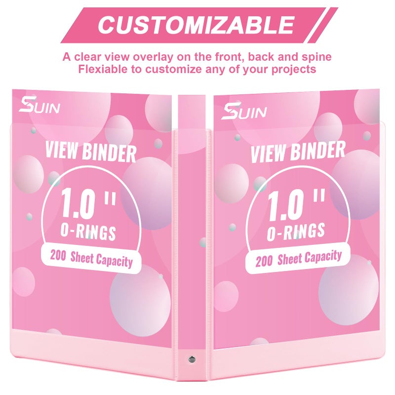 SUIN 1-inch 3 Ring Binder with 2 Interior Pockets, 1''Durable Binders Holds US Letter Size 8.5'' x 11'' Paper - Versatile Binders for Office, Home, and School Use, 6 Pack Pastel Pink - Image 4