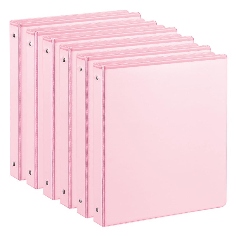 SUIN 1-inch 3 Ring Binder with 2 Interior Pockets, 1''Durable Binders Holds US Letter Size 8.5'' x 11'' Paper - Versatile Binders for Office, Home, and School Use, 6 Pack Pastel Pink - Image 1