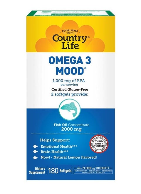 Omega 3 Mood, 2000mg Fish Oil with EPA & DHA, 180 Softgels, Certified Gluten Free