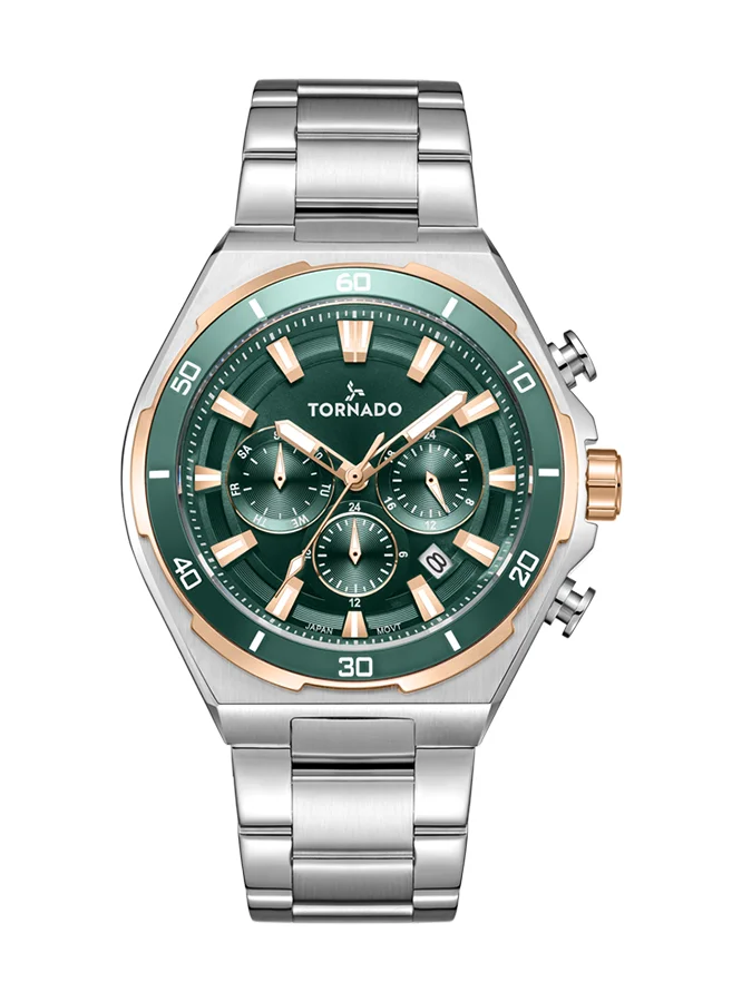 تورنيدو Men's Multi Function Display Watch With Silver Stainless Steel Strap - T24104-KBSHK