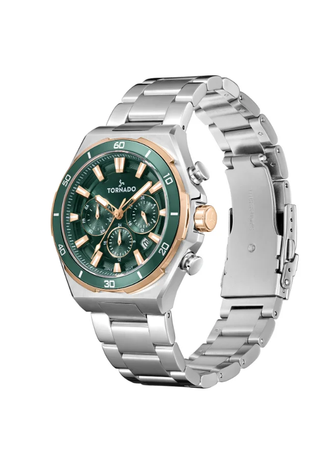 تورنيدو Men's Multi Function Display Watch With Silver Stainless Steel Strap - T24104-KBSHK