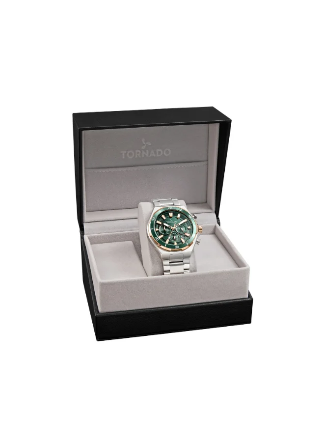 TORNADO Men's Multi Function Display Watch With Silver Stainless Steel Strap - T24104-KBSHK