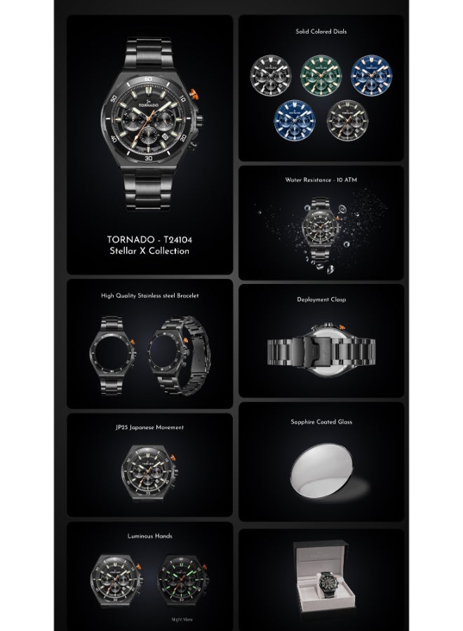 TORNADO Men's Multi Function Display Watch With Silver Stainless Steel Strap - T24104-KBSHK - Image 5