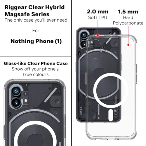 RIGGEAR Shockproof Clear Hybrid Armor Magnetic Back Cover Case Compatible with MagSafe Accessories for Nothing Phone 1 (Transparent PC + Clear TPU Bumper) - Image 4