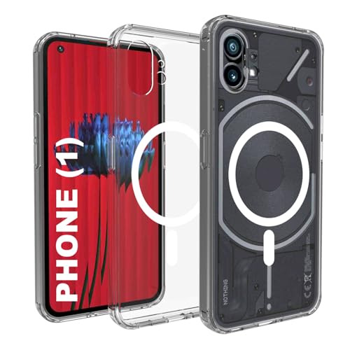 RIGGEAR Shockproof Clear Hybrid Armor Magnetic Back Cover Case Compatible with MagSafe Accessories for Nothing Phone 1 (Transparent PC + Clear TPU Bumper) - Image 1