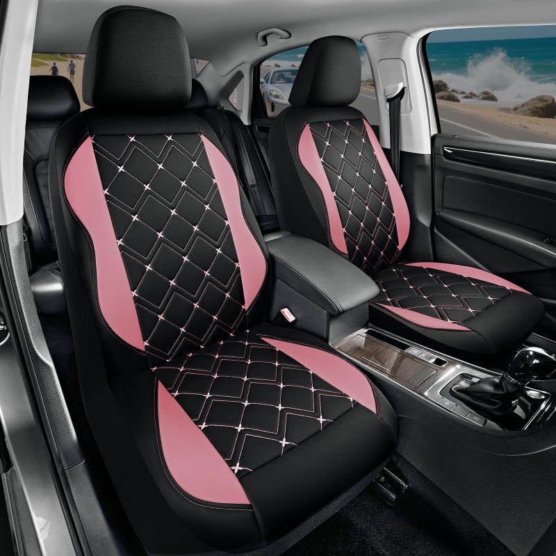 Road Comforts Seat Covers, Premium Leather Car Seat Covers Front Seat for Women Girls,Airbag Compatible, Automotive Seat Covers Universal Fit Most Cars,Vans,Truck,SUV - Image 2