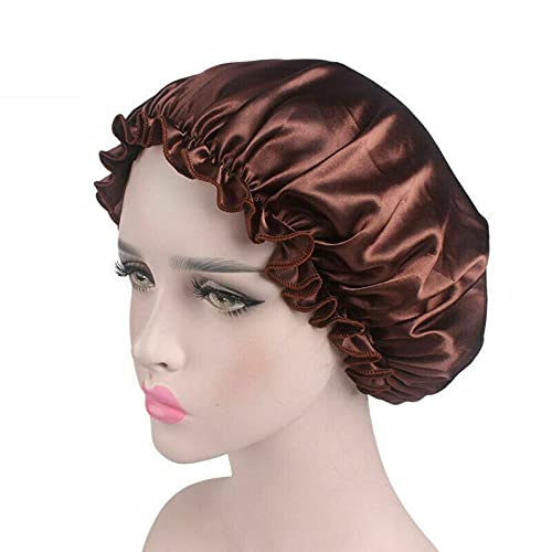 VIYANSHI Adjustable Satin Sleep Cap Hair Bonnet Double Layered Reversible for Women Protective Sleep Hairstyles Brown