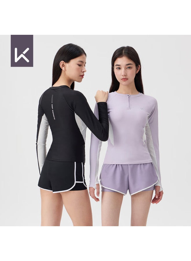 Keep Women's Split Long Sleeve Sunscreen Plus Size Swimsuit For Curvy Girls Hot Springs Swimming Suit 987 Purple 2XL - Image 1