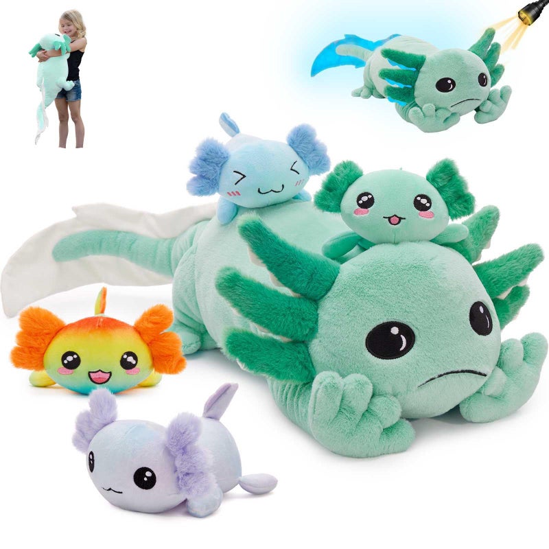 MaoGoLan Giant Axolotl Plush Stuffed Animal with 4 Babies Inside 315 Glow in The Dark Axolotl Pillow for Girl Boy Kid Soft Long Salamander Plushies Toy for Birthday Party Gifts Green - Image 3