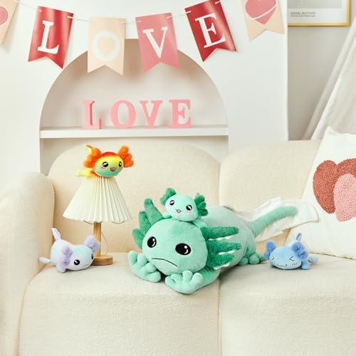 MaoGoLan Giant Axolotl Plush Stuffed Animal with 4 Babies Inside 315 Glow in The Dark Axolotl Pillow for Girl Boy Kid Soft Long Salamander Plushies Toy for Birthday Party Gifts Green - Image 5