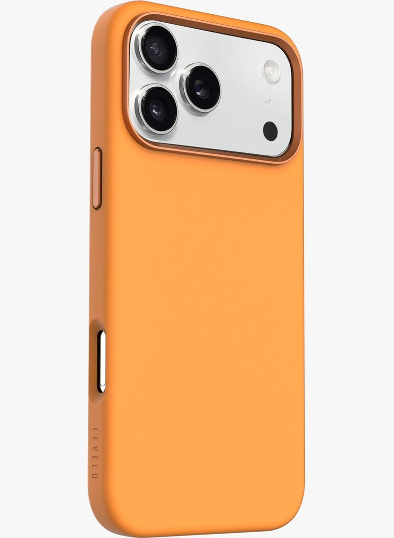 LEVELO iPhone 17 Pro Max Iris Magsafe Liquid Silicone Case / Shock-Resistant Bumper / Strong Magnets - Orange - Image 1