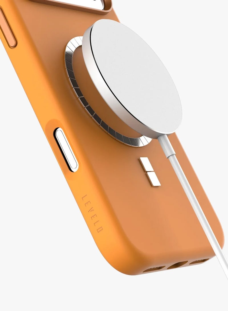 LEVELO iPhone 17 Pro Max Iris Magsafe Liquid Silicone Case / Shock-Resistant Bumper / Strong Magnets - Orange - Image 5