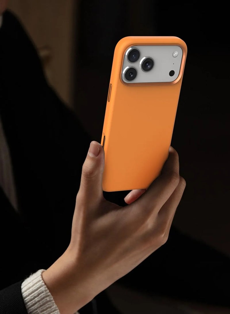 LEVELO iPhone 17 Pro Max Iris Magsafe Liquid Silicone Case / Shock-Resistant Bumper / Strong Magnets - Orange - Image 4