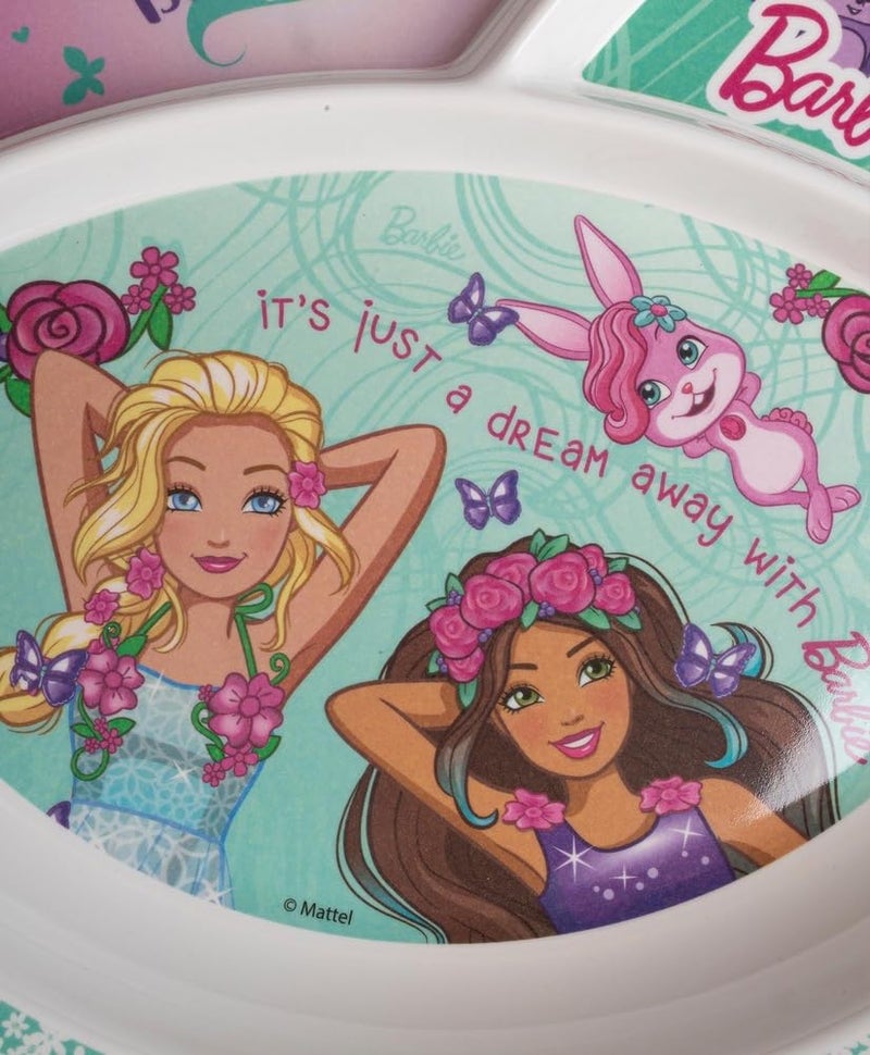 Superware Melamine Kids Partition Plate Barbie Butterfly Design Set of Two Durable Non Toxic Feeding Dinnerware with Spoon for Toddlers Children - Image 2