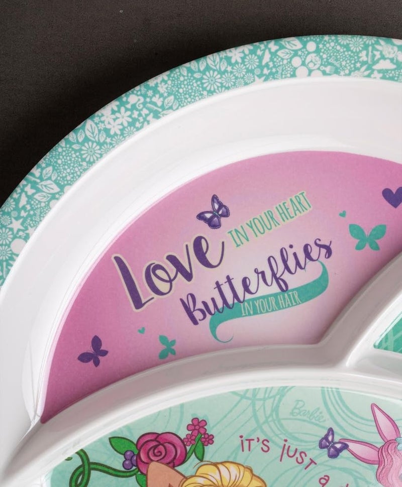 Superware Melamine Kids Partition Plate Barbie Butterfly Design Set of Two Durable Non Toxic Feeding Dinnerware with Spoon for Toddlers Children - Image 4