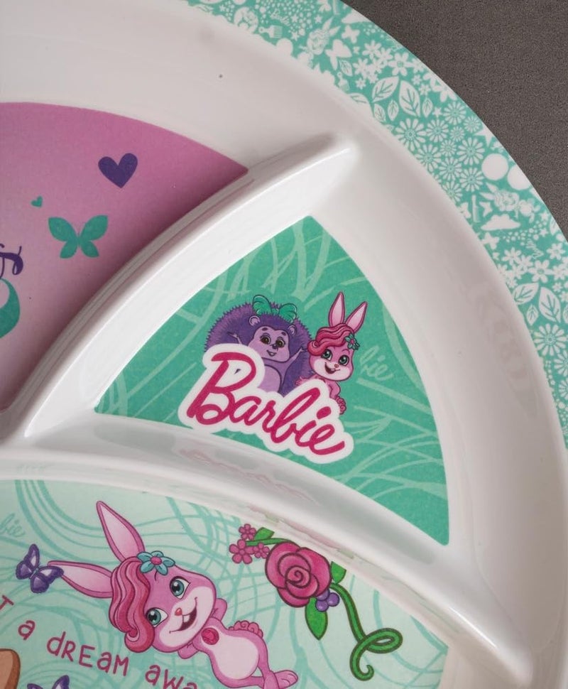 Superware Melamine Kids Partition Plate Barbie Butterfly Design Set of Two Durable Non Toxic Feeding Dinnerware with Spoon for Toddlers Children - Image 3