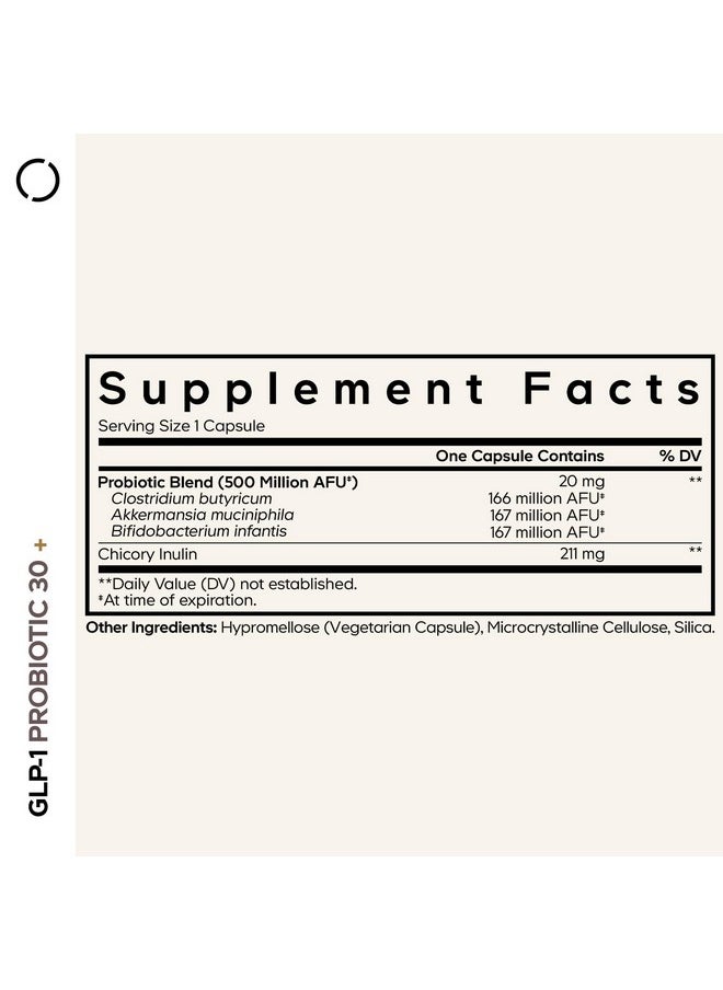 Codeage Codeage GLP-1 Probiotic+ - Live Probiotics Akkermansia, Clostridium, Bifidobacterium, Chicory Inulin Probiotic, Prebiotics & Postbiotics Supplement - 500 Million AFU - 30 Capsules  - Image 2