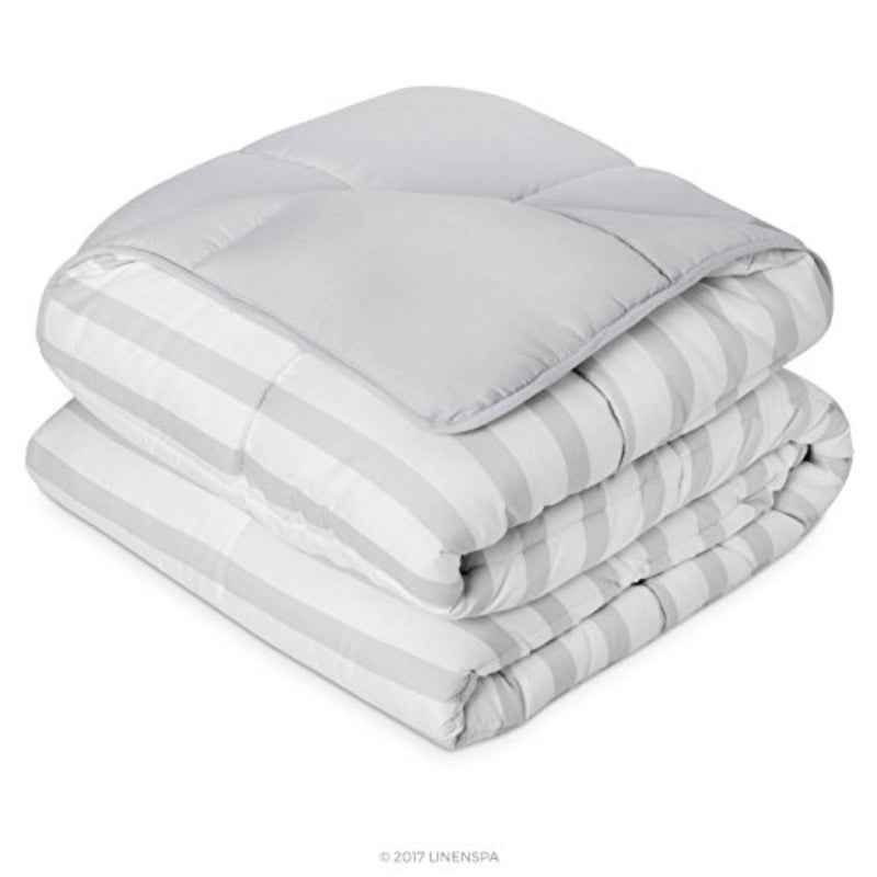Reversible Down Alternative Comforter and Duvet Insert - All-Season Comforter - Box Stitched Comforter - Bedding for,Teens, and Adults Grey/White Stripe - Oversized Queen - Image 3
