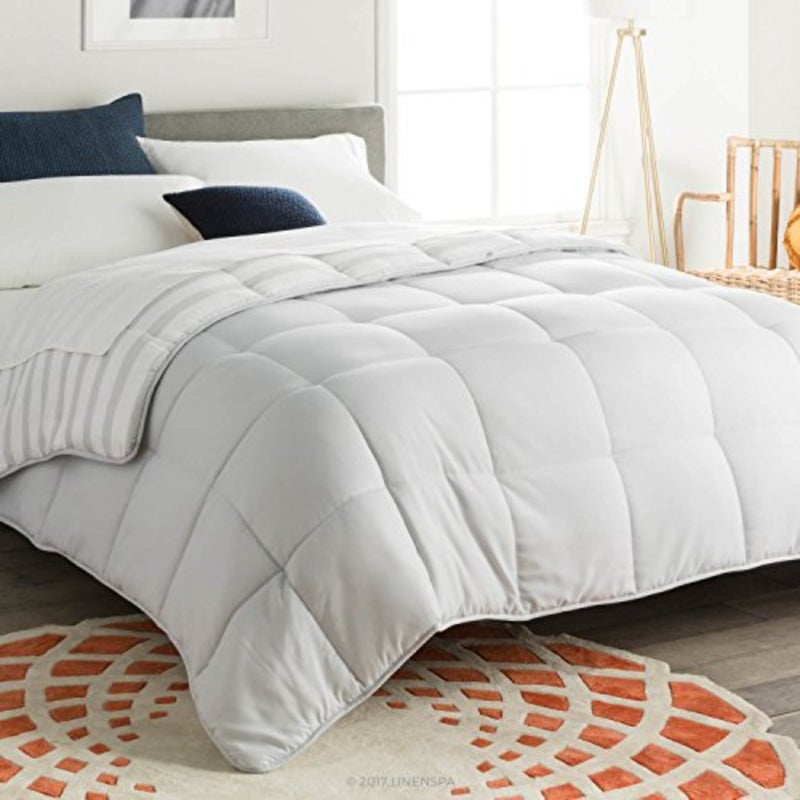 Reversible Down Alternative Comforter and Duvet Insert - All-Season Comforter - Box Stitched Comforter - Bedding for,Teens, and Adults Grey/White Stripe - Oversized Queen - Image 2
