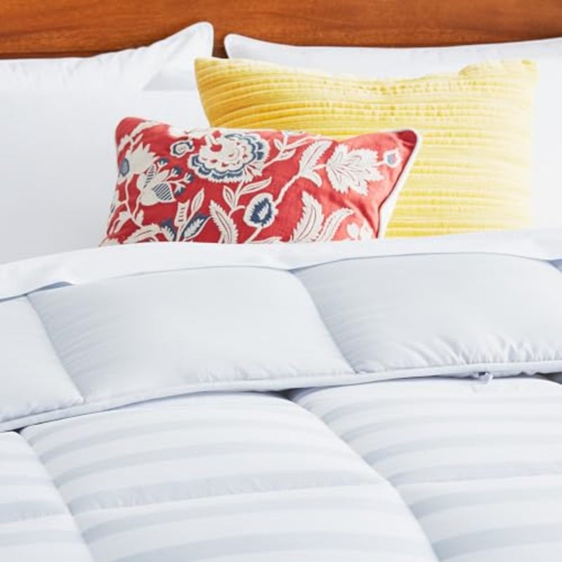 Reversible Down Alternative Comforter and Duvet Insert - All-Season Comforter - Box Stitched Comforter - Bedding for,Teens, and Adults Grey/White Stripe - Oversized Queen - Image 5