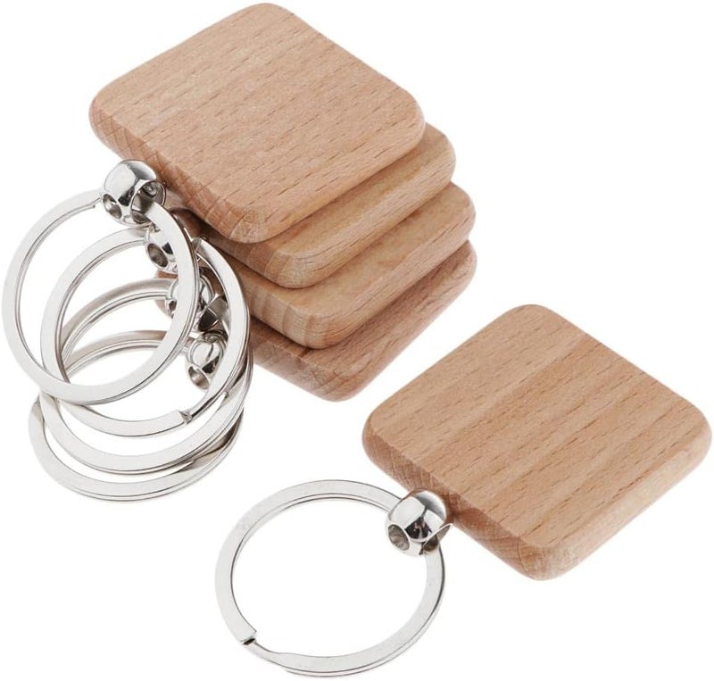 klarako 5x Wooden Blank Charms Pendants For Keychain Keyrings Phone Chain Decors Diy - Wood, square 37x37mm - Image 2