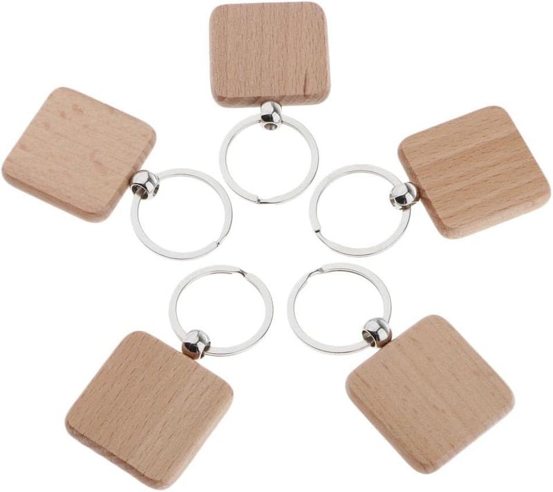 klarako 5x Wooden Blank Charms Pendants For Keychain Keyrings Phone Chain Decors Diy - Wood, square 37x37mm - Image 1