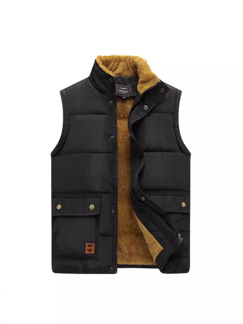 Vest Men'S Plus Size Fleece-Lined Thickened Warm Vest Men'S Cotton Horse Clip Waistcoat Cotton Dad'S Wear - Image 5