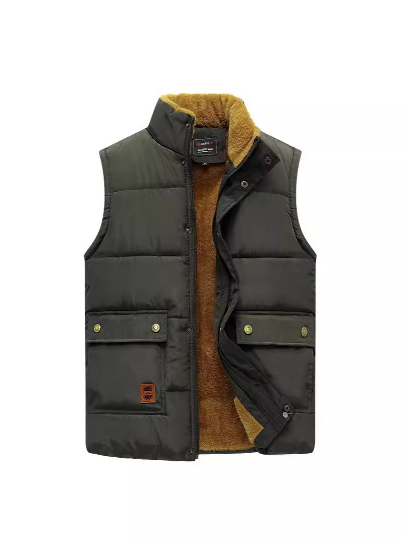Vest Men'S Plus Size Fleece-Lined Thickened Warm Vest Men'S Cotton Horse Clip Waistcoat Cotton Dad'S Wear - Image 4