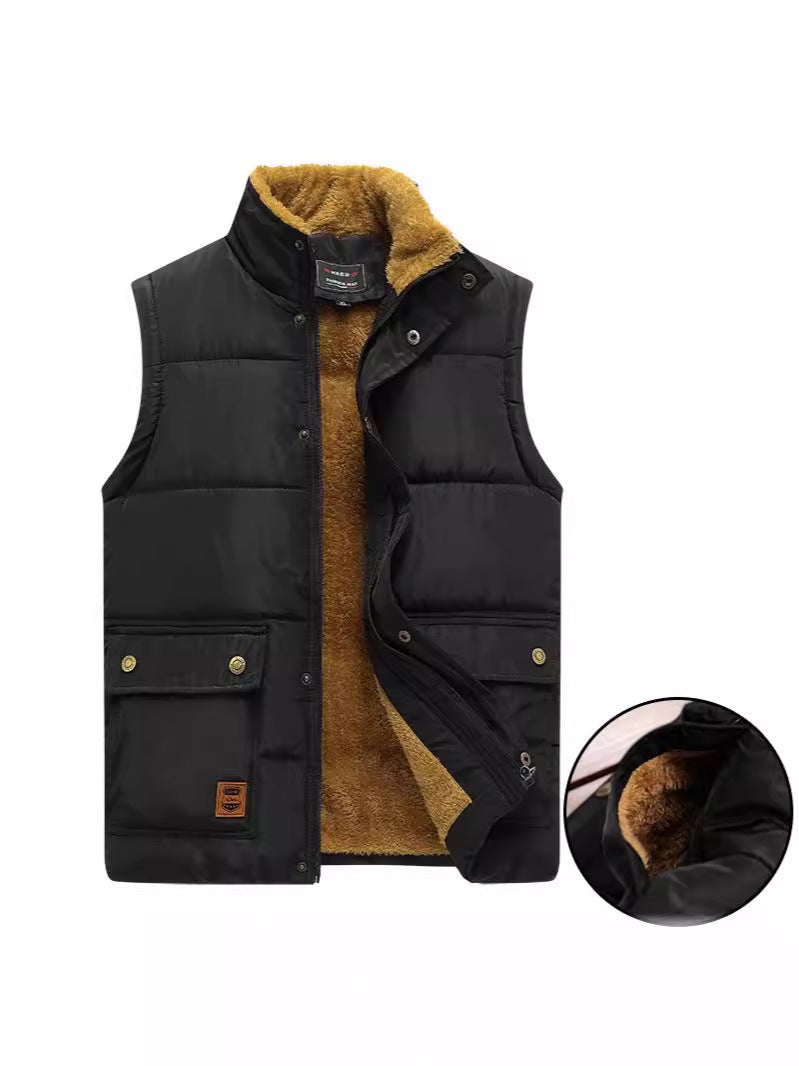 Vest Men'S Plus Size Fleece-Lined Thickened Warm Vest Men'S Cotton Horse Clip Waistcoat Cotton Dad'S Wear - Image 2