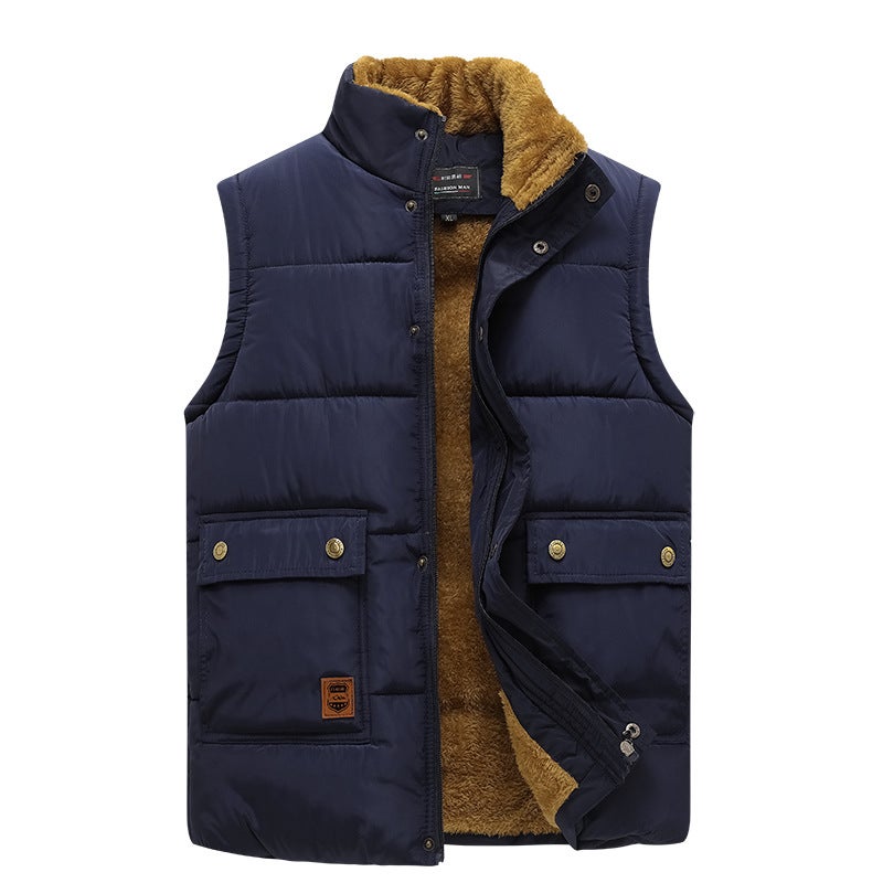 Vest Men'S Plus Size Fleece-Lined Thickened Warm Vest Men'S Cotton Horse Clip Waistcoat Cotton Dad'S Wear - Image 1