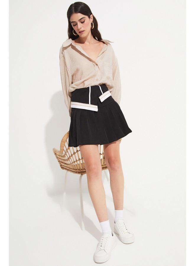 جون قميص نسائي من الفيسكوز بجيوب وتفاصيل منسوجة - لون حجري - Image 5