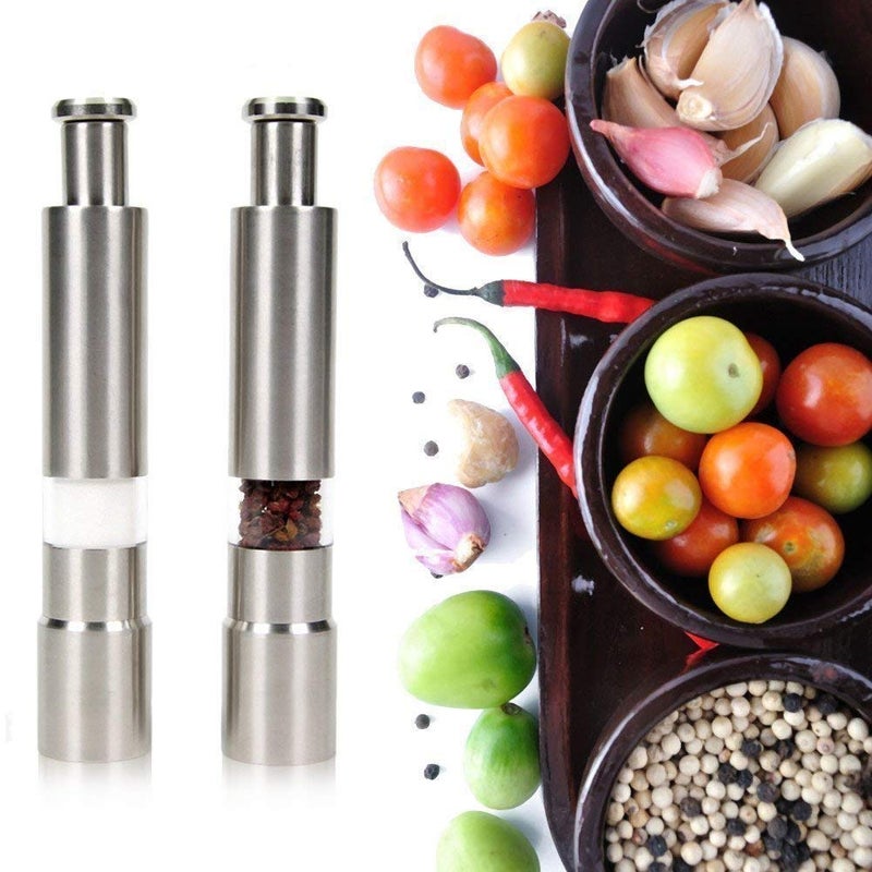 Honexa Stainless Steel Salt and Pepper Miller Grinder Hand Thumb Press Crusher Set Machine with Stylish Design for Grinding Salt and Black Pepper Pack1 - Image 2