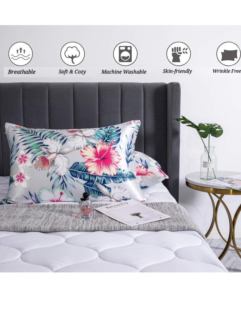 Bukela Satin Pillowcase for Hair and Skin, Queen Size Printed Pillow Cases Set of 2, Silky Floral Print Pillow Covers with Envelope Closure, 20x30 inches  - Image 2