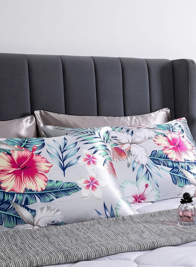 Bukela Satin Pillowcase for Hair and Skin, Queen Size Printed Pillow Cases Set of 2, Silky Floral Print Pillow Covers with Envelope Closure, 20x30 inches  - Image 4