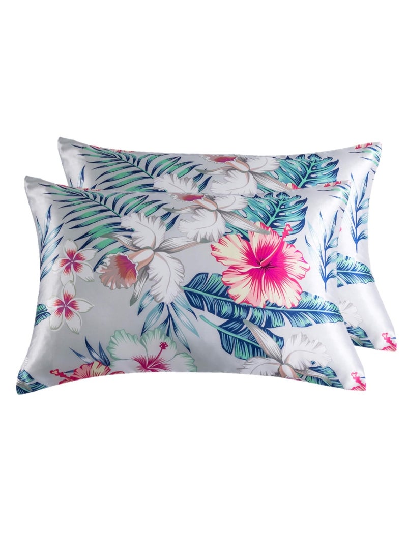 Bukela Satin Pillowcase for Hair and Skin, Queen Size Printed Pillow Cases Set of 2, Silky Floral Print Pillow Covers with Envelope Closure, 20x30 inches  - Image 1