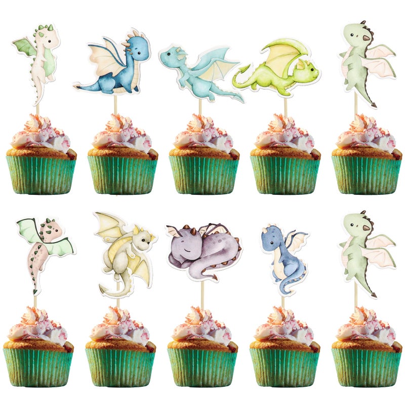 Ephlyn 36Pcs Dragon Party Cupcake Toppers Dragon Birthday Party Decoration Fantasy Dragon Cake Decorations for Flying Dragon Baby Shower Supplies - Image 1