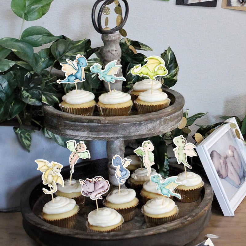 Ephlyn 36Pcs Dragon Party Cupcake Toppers Dragon Birthday Party Decoration Fantasy Dragon Cake Decorations for Flying Dragon Baby Shower Supplies - Image 5
