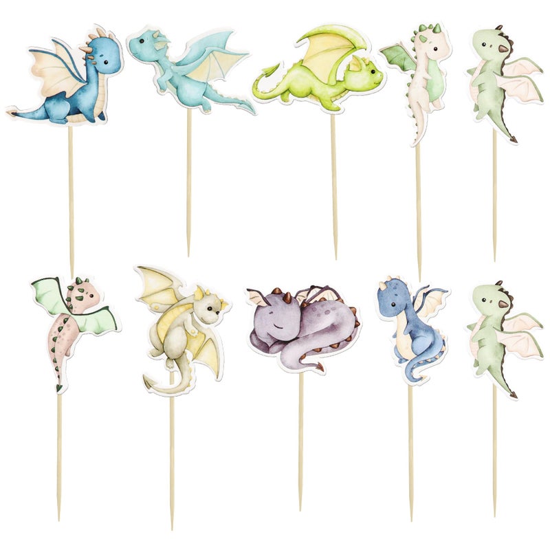 Ephlyn 36Pcs Dragon Party Cupcake Toppers Dragon Birthday Party Decoration Fantasy Dragon Cake Decorations for Flying Dragon Baby Shower Supplies - Image 3