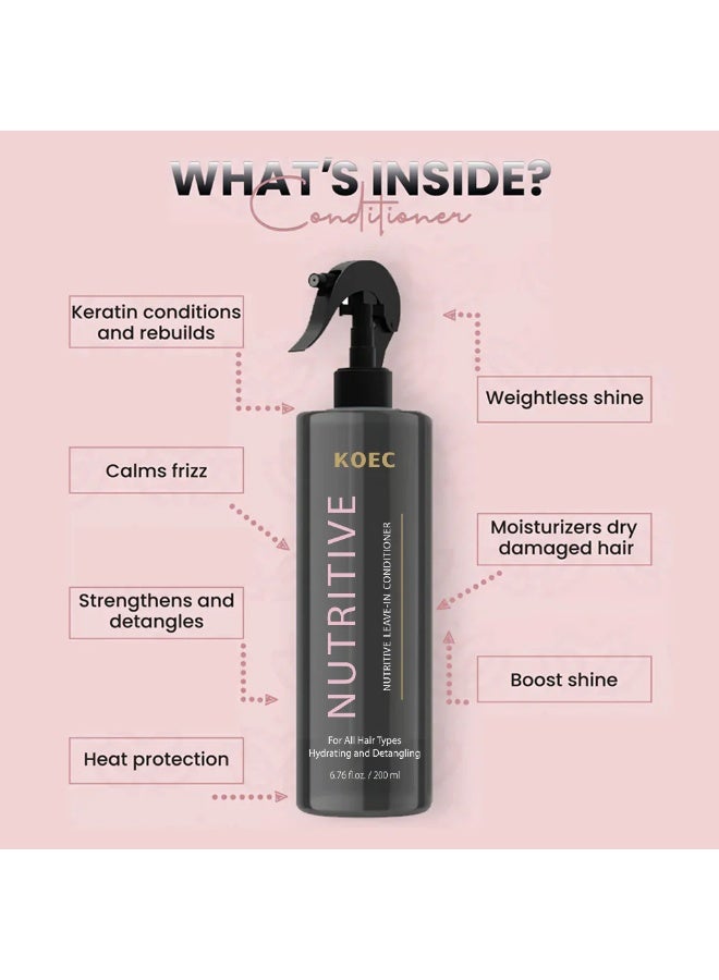 KOEC بلسم مغذي بدون شطف 200 مل يلمع ويصلح خصلات الشعر الملون والمصبوغ يحمي لون الشعر يوفر حماية حرارية بخاخ بلسم مرطب ومزيل تشابك للشعر بدون شطف - Image 2